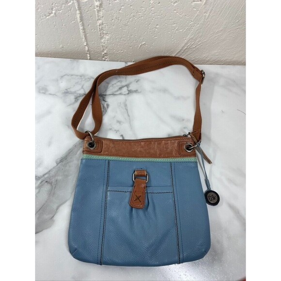 THE SAK BLUE LEATHER CROSSBODY BAG 11 X 10 - Picture 1 of 3